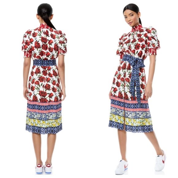 ALICE + OLIVIA Silva Floral Mock Neck Midi Dress - Picture 3 of 16